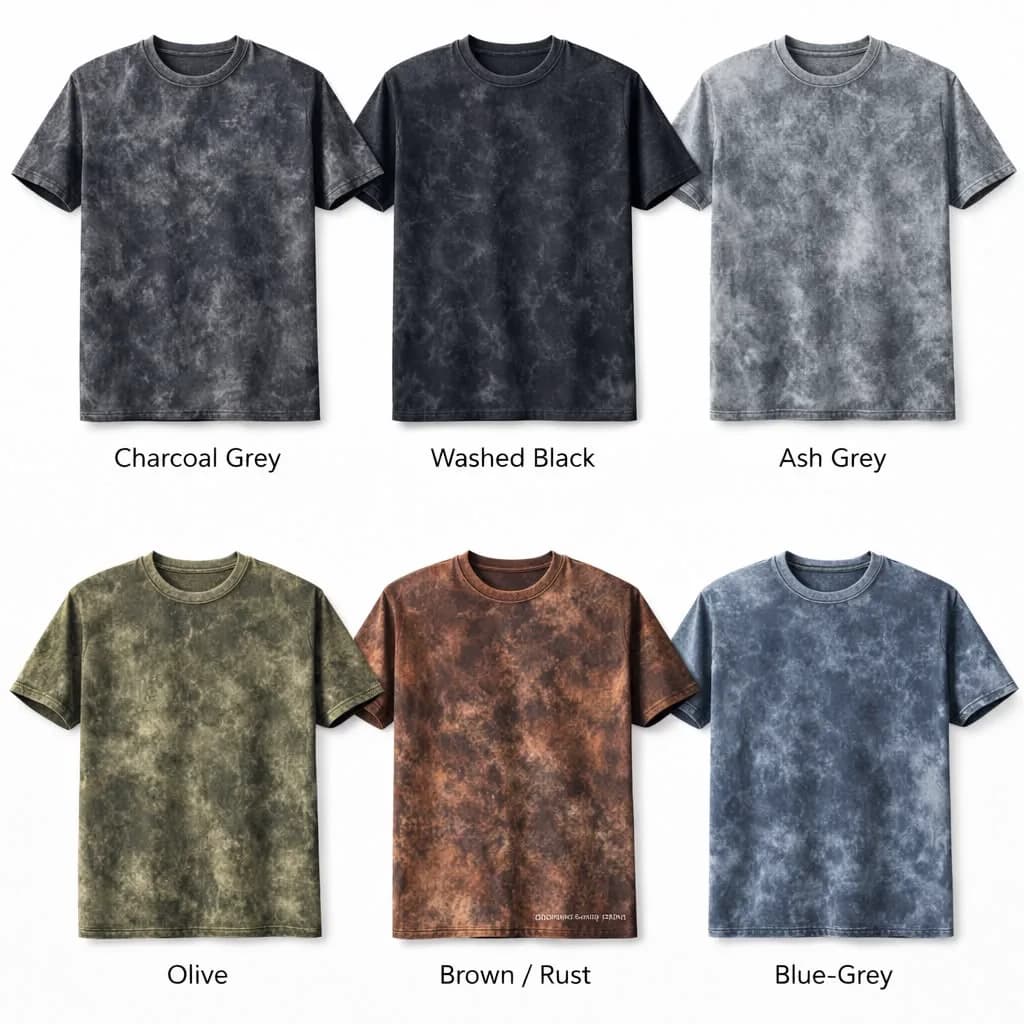Concept visual: acid-wash T-shirts in six colours